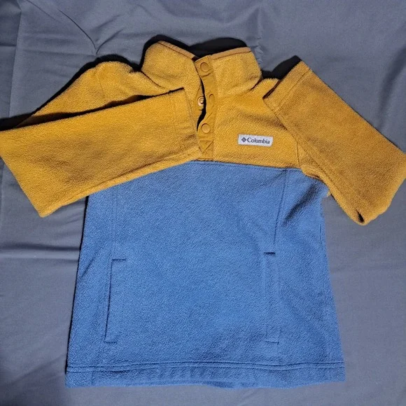 Columbia Kids Sz SMALL 1/4 Button Long Sleeve Pullover Colorblock Brown Blue - Picture 5 of 6